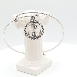ALEX & ANI Anchor Charm Bangle Bracelet Nautical Silver Finish 8" FREE $HIPPING!